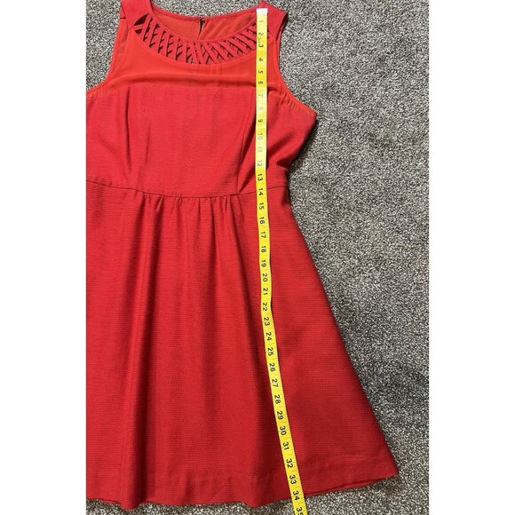 Anthropologie Maeve Lattice Neck Dress Red Size 10 Petite Fit Flare Zipper - Picture 6 of 14